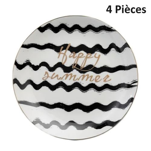 product_image_name-Generic-Lot de 4 Assiettes en céramique (Diam 20 cm) "Happy summer"-2