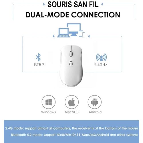 Mini souris sans fil - Bluetooth 2.4 - pour PC portable + dongle Bluetooth