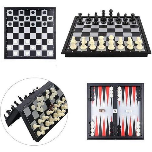 product_image_name-Generic-Échiquier Pliable 3-en-1 : Jeu d'Échecs, Dames et Backgammon - Portable et Magnétique-4