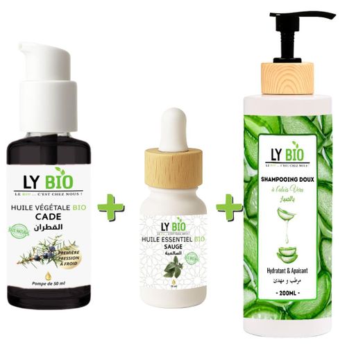 product_image_name-LY BIO-PACK HUILE CADE 50ML - POMPE + HUILE ESSENTIEL SAUGE 10ML + SHAMPOOING ALOE VERA 200ML-1