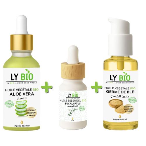 product_image_name-LY BIO-PACK HUILE ALOE VERA 50ml - PIPETTE + HUILE ESSENTIEL EUCALYPTUS 10ML + HUILE GERME DE BLE 50ML - POMPE-1