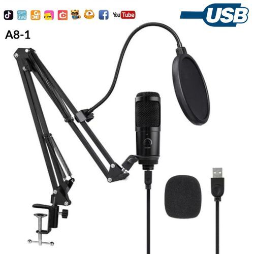 Microphone à condensateur USB pour ordinateur, support de