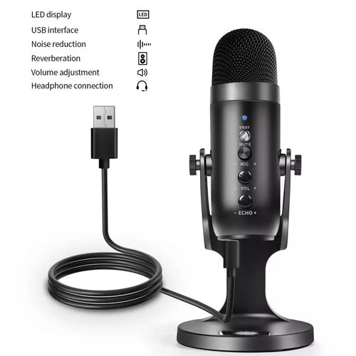 Microphone à condensateur USB pour ordinateur, support de