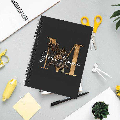 product_image_name-Generic-Carnet, A5, 13,97*21,08 cm, 50 Pages, Couverture avec une Grande Lettre M Dorée Décorée de Fleurs, Convient pour Carnets, B-1