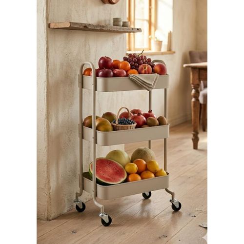 product_image_name-Generic-Desserte à Roulettes Sable Clair 3 Niveaux en Acier et Polypropylène 47x79x31cm Mobile et Pratique-1