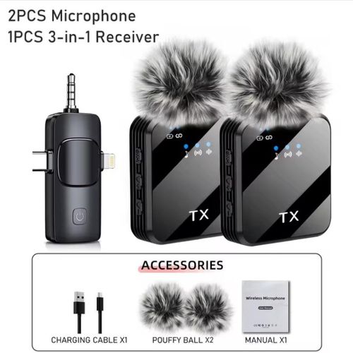 product_image_name-Generic-Double Microphone sans fil 3 en1, iphone , type C, jack - Micro Cravate Sans Fil - F11-2.-1