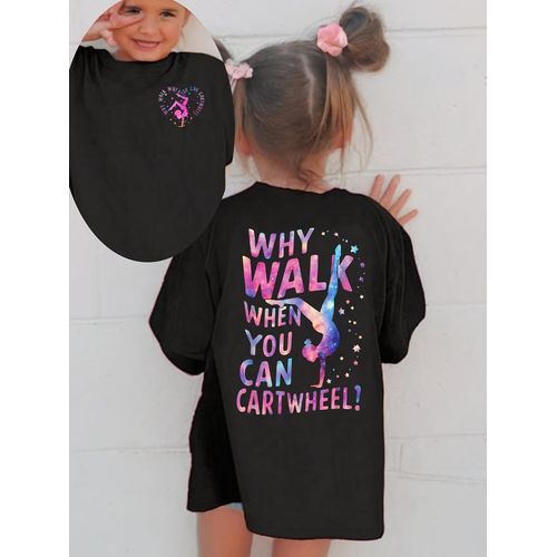 product_image_name-Generic-Top Décontracté Polyvalent à Manches Courtes pour Filles "WHY WALK WHEN YOU CAN CARTWHEEL" avec Impression Double Face Élément Fille NY-DX5866 - Mode Été-6