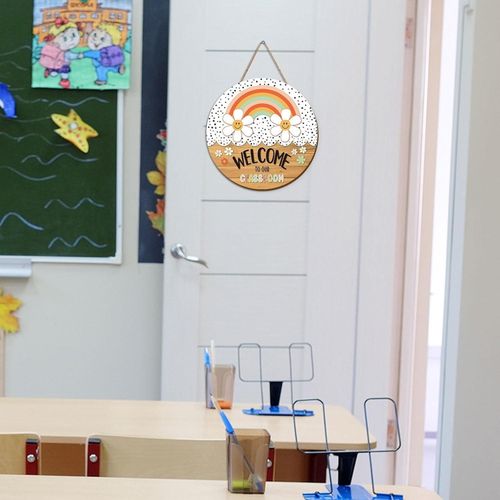 product_image_name-Generic-1pc Style Bohème Bienvenue dans notre panneau de salle de classe - Cintre de porte rond en bois pour les babillards, les fenêtres et la décoration murale, Décoration suspendue pour la rentrée scolaire-4