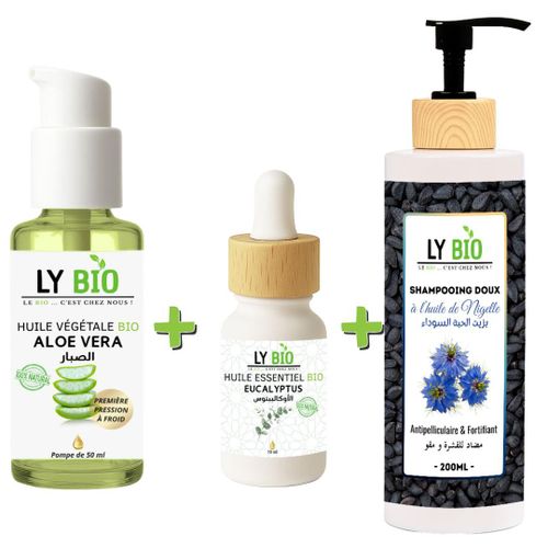 product_image_name-LY BIO-PACK HUILE ALOE VERA 50ml - POMPE + HUILE ESSENTIEL EUCALYPTUS 10ML + SHAMPOOING A L'HUILE DE NIGELLE 200ML-1