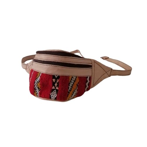 Generic Sac banane en cuir beige naturel avec kilim rouge blanc et orange a prix pas cher Jumia Maroc