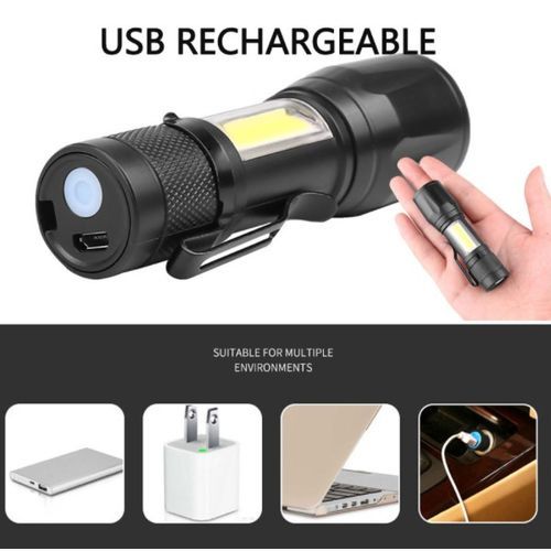 Generic Lampe de poche LED haute puissance COB Tactique USB Rechargeable 3  Modes Zoom à prix pas cher
