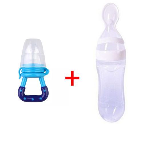 Termichy Ensemble de cuillères de sevrage pour bébé, biberon avec cuillère  en silicone, mangeoire à fruits pour dentition, cuillère distributrice de