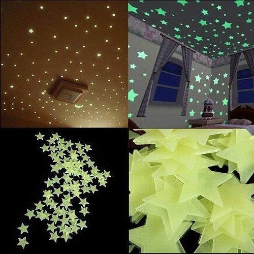 Generic 100 Pcs Etoiles Stickers Muraux Autocollants Lumineux