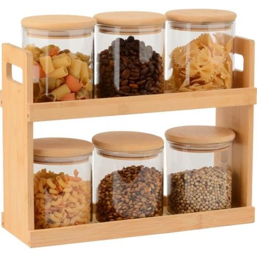 product_image_name-Generic-Lot de 6 bocaux à épices hermétiques en verre, boite à épices مجموعة من 6  علب توابل زجاجية محكمة الغلق + دعامة خشبية -1