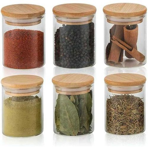 product_image_name-Generic-Lot de 6 bocaux à épices hermétiques en verre, boite à épices مجموعة من 6  علب توابل زجاجية محكمة الغلق + دعامة خشبية -4