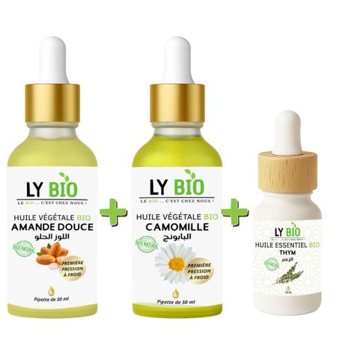 product_image_name-LY BIO-PACK HUILE AMANDE DOUCE 50ML - PIPETTE + HUILE CAMOMILLE 50ML - PIPETTE + HUILE ESSENTIEL THYM 10ML-1