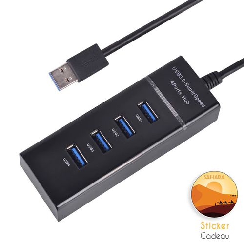 Generic Multiport USB 3.0 4 Ports Hub USB pour PC 5 Gbps + Sticker