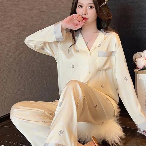 product_image_name-Generic-Ensemble pyjama Set femmes à manches longues satin tenue maison vetement robe sleep nuit -4