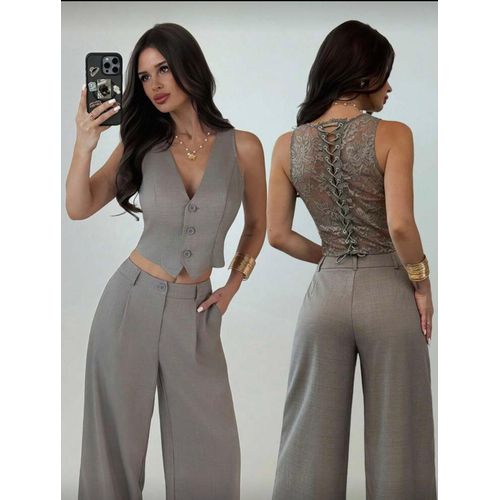 product_image_name-Generic-Set Femmes Gilet sans manches à ouverture frontale et pantalon décontracté-3