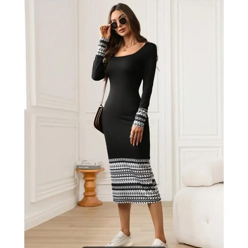 Generic Robe Midi Moulante a Imprime Geometrique Elegant pour Femme Manches Longues tailleM a prix pas cher Jumia Maroc