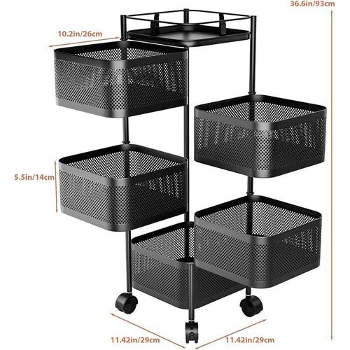 product_image_name-Generic-رف تخزين مطبخ متعدد الطبقات بنوع الأرض مع سلال فواكه مربعة للطبقات للمطبخ والحمام وغرفة المعيشة، أسود-4