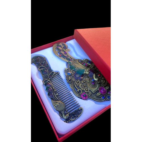 product_image_name-Generic-Ensemble Peigne - Miroir Vintage – Motif Paon, Style Antique-2