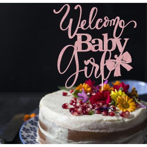 product_image_name-Generic-زينة قالب الكيك « أهلاً بالطفلة » ديكور الكعكة لحفل الإفصاح عن جنس الطفل، حفل استقبال المولود، عيد ميلاد سعيد للفتيات باللون الذهبي الوردي-4