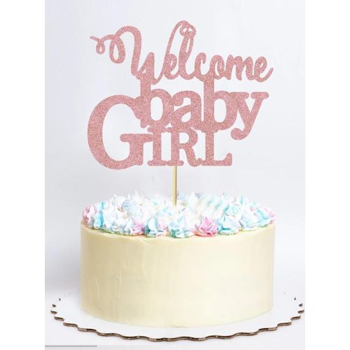 product_image_name-Generic-زينة قالب الكيك « أهلاً بالطفلة » ديكور الكعكة لحفل الإفصاح عن جنس الطفل، حفل استقبال المولود، عيد ميلاد سعيد للفتيات باللون الذهبي الوردي-7