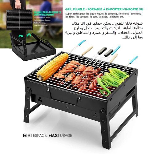 Barbecue de camping BBQ à charbon de bois en acier inoxydable Grill pliable  pliable