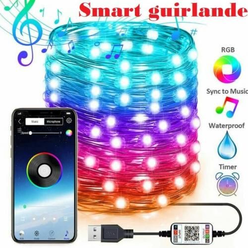 Generic Guirlande lumineuse USB, Bluetooth, avec télécommande, 10m à prix  pas cher