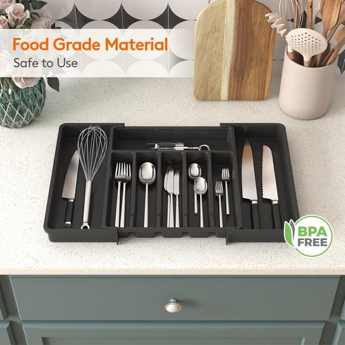 Organiseur de tiroir à ustensiles en bambou, plateau de cuisine extensible avec séparateur | porte-couverts couteaux de 33-55 cm - Maison