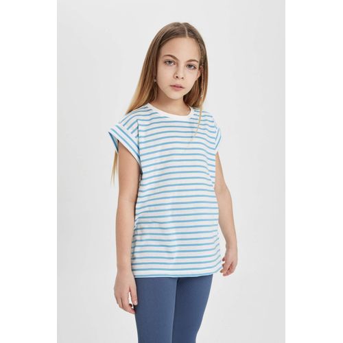 product_image_name-Defacto-تي شيرت مخطط واسع للبنات مع ياقة دائرية وأكمام قصيرة-2