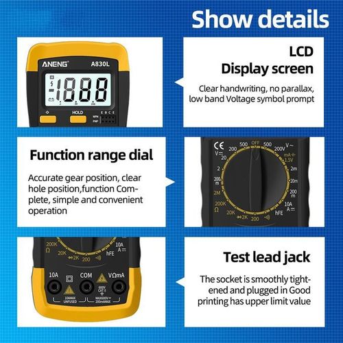 Multimètre Voltmètre Ampèremètre Testeur Electrique digital écran LCD + Pile