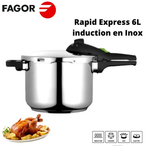 Fagor Rapid Express 6L Autocuiseur induction en acier inoxydable cocotte- minute fabrication d'Espagne à prix pas cher