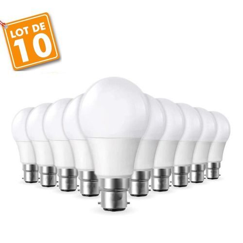 Lot de 10 ampoules LED B22, 9W, Lumière Blanche 6500K