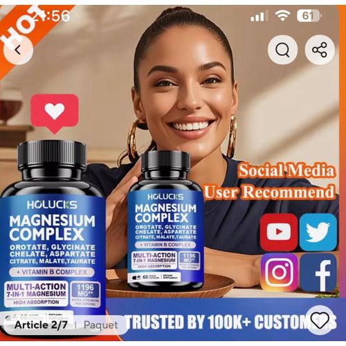 product_image_name-Generic-Compléments de complexe de magnésium - Mémoire, os et favorise la santé du cerveau, soutien du sommeil, relaxation musculaire, soulagement du stress et de l'anxiété 60 capsules -1