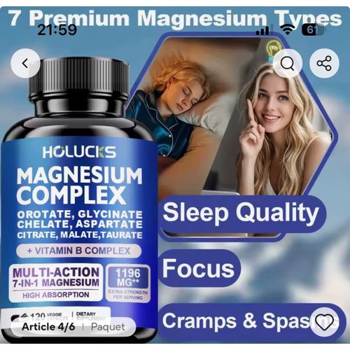 product_image_name-Generic-Compléments de complexe de magnésium - Mémoire, os et favorise la santé du cerveau, soutien du sommeil, relaxation musculaire, soulagement du stress et de l'anxiété 60 capsules -2