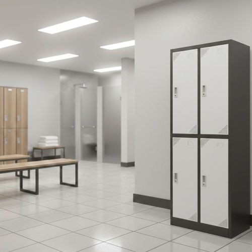 product_image_name-Kitea-Casier Solidis 4 Portes Avec Serrures - Blanc / Gris-2