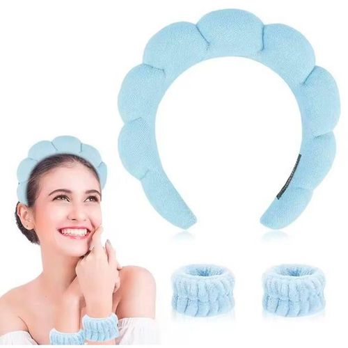 product_image_name-Generic-طوق رأس وأساور غسل من الألياف الدقيقة، ربطات شعر، شريط ساونا منتفخ، شريط ساونا فقاعي لغسل الوجه، المكياج، الاستحمام، العناية بالبشرة، السبا، الموضة، 3 قطع - أزرق-1