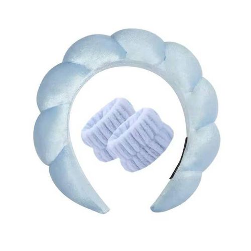 product_image_name-Generic-طوق رأس وأساور غسل من الألياف الدقيقة، ربطات شعر، شريط ساونا منتفخ، شريط ساونا فقاعي لغسل الوجه، المكياج، الاستحمام، العناية بالبشرة، السبا، الموضة، 3 قطع - أزرق-3