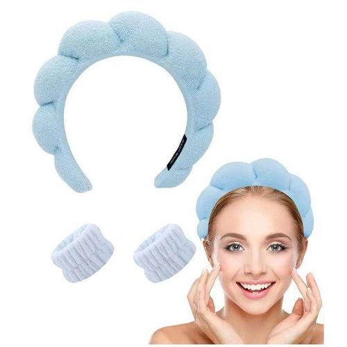 product_image_name-Generic-طوق رأس وأساور غسل من الألياف الدقيقة، ربطات شعر، شريط ساونا منتفخ، شريط ساونا فقاعي لغسل الوجه، المكياج، الاستحمام، العناية بالبشرة، السبا، الموضة، 3 قطع - أزرق-7