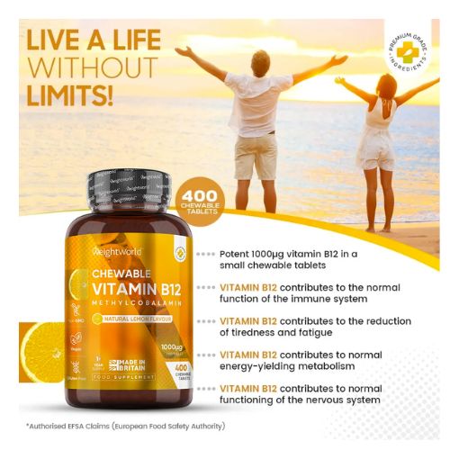 product_image_name-WeightWorld-Vitamine B12, 1000 mcg, 400 Comprimés (+ 1 An) - B12 Méthylcobalamine Pure-2