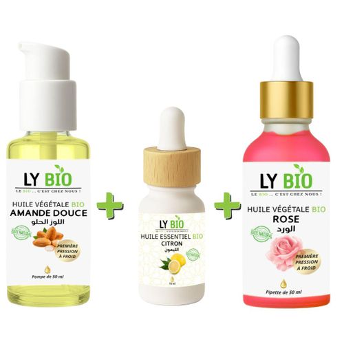 product_image_name-LY BIO-PACK HUILE AMANDE DOUCE 50ml - POMPE + HUILE ESSENTIEL CITRON 10ML + HUILE ROSE 50ml - PIPETTE-1