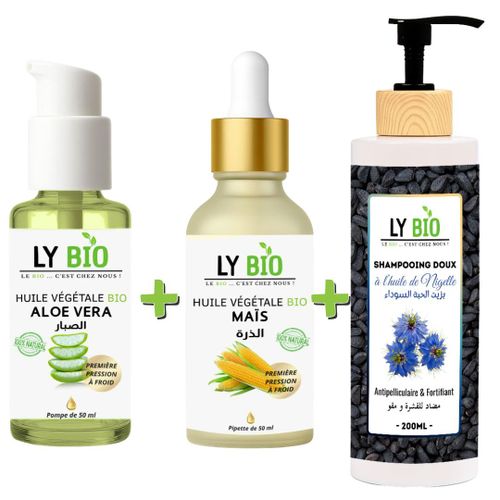 product_image_name-LY BIO-PACK HUILE ALOE VERA 50ml - POMPE + HUILE MAIS 50ML - PIPETTE + SHAMPOOING A L'HUILE DE NIGELLE 200ML-1