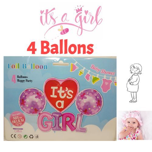 Ballons baby shower fille - It's a Girl rose
