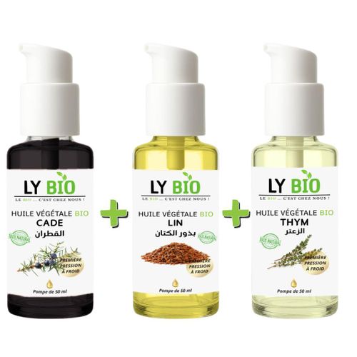 product_image_name-LY BIO-PACK HUILE CADE 50ML - POMPE + HUILE LIN 50ML - POMPE + HUILE THYM 50ML - POMPE-1