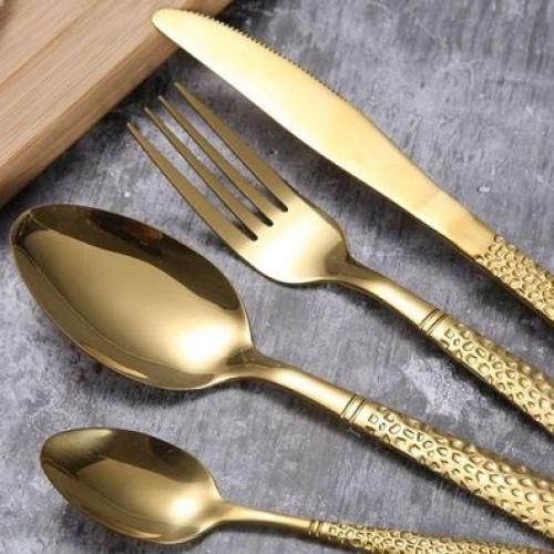 Generic Set de 24 couverts de table Doré, Cuillères, Couteaux, Fourchettes  à prix pas cher