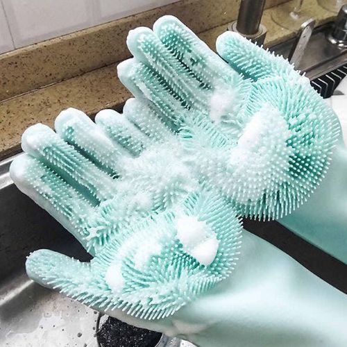 Gants en Silicone avec Brosse de Nettoyag, Sharp Réutilisables Gants  Magiques Vaisselle pour Lavage, Vaisselle, Nettoyage