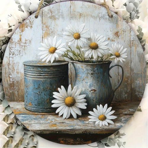 product_image_name-Generic-Art Mural en Métal Tasse Ã  Café Bleue Vintage avec Marguerites Blanches - Panneau Rond en Bois Rustique de 20.32x20.32 cm pour la Maison, Cuisine, Bureau et Décoration de Fête - Cadeau Parfait pour Halloween et Noël, Pas d'électricité Nécessaire-3