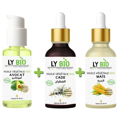 product_image_name-LY BIO-PACK HUILE AVOCAT 50ml - POMPE + HUILE CADE 50ML - PIPETTE + HUILE MAIS 50ML - PIPETTE-1